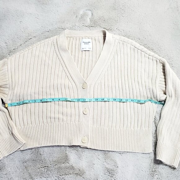 Abercrombie & Fitch Cropped Ribbed Cardigan Cream Preppy Y2K Style Sweater S - Picture 9 of 10